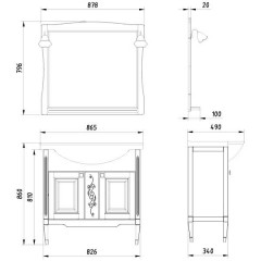 Тумба с раковиной ASB-Woodline Модена 85 белый массив ясеня