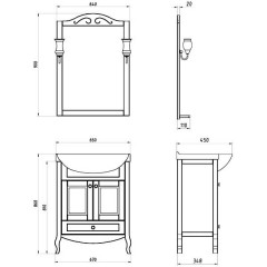 Тумба с раковиной ASB-Woodline Флоренция витраж 65 белый массив ясеня