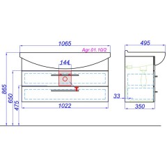 Тумба под раковину Aqwella Аллегро 105 подвесная (2 ящика) Agr.01.10/2