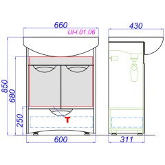 Тумба под раковину Aqwella Ультра Люкс 65 Ul-l.01.06