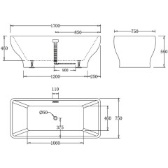 Ванна акриловая BelBagno BB73-1700