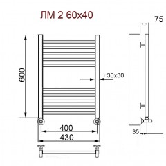 Полотенцесушитель водяной Ника Modern ЛМ 2 с вентилями 60x40