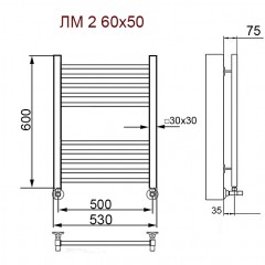 Полотенцесушитель водяной Ника Modern ЛМ 2 с вентилями 60x40