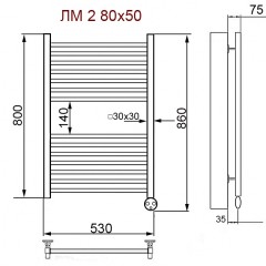 Полотенцесушитель электрический Ника Modern ЛМ 2 хром масляный 80x50