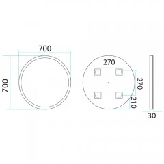 Зеркало Misty Неон 5 LED 70x70 сенсор на корпусе П-Нео070070-5КРСНК