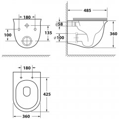 Инсталляция Geberit 458.128.21.1 + унитаз OWL Eter Cirkel-H OWLT190201 безободковый с сиденьем