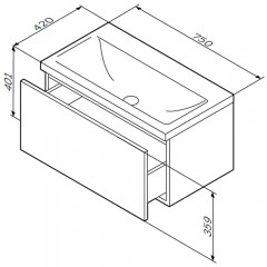Тумба под раковину Am.Pm Gem 75 подвесная 1 ящик M90FHX07521WG