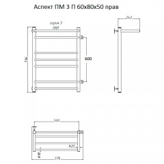 Полотенцесушитель Тругор Аспект ПМ 3 П 60 80х50 правый