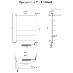 Полотенцесушитель электрический Тругор Приоритет ТЭН 1 П 80х40