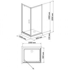 Душевой угол Bandhours Frenk/Side/Rectangular 910 100x90