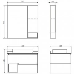 Комплект мебели Comforty Прага 75 дуб белый (раковина 78189)