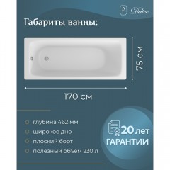 Ванна чугунная Delice France Biove 170x75 DLR220509-AS