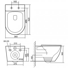 Унитаз подвесной SantiLine SL-5025MB безободковый торнадо