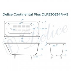 Ванна чугунная Delice France Continental Plus 170x70 DLR230634R-AS