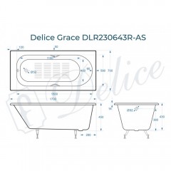 Ванна чугунная Delice France Grace 170x70 DLR230643R-AS