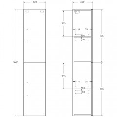 Пенал BelBagno Aurora 33 bianco lucido AURORA-1600-2A-SC-BL-P-R