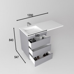 Тумба с раковиной Style Line Леон 120 L напольная серый (3 ящика)