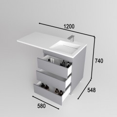 Тумба с раковиной Style Line Леон 120 R напольная серый (3 ящика)