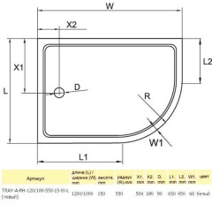 Поддон акриловый Cezares TRAY-A-RH-120/100-550-15-W-L